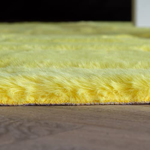 Super Area Rugs Ultra Soft Faux Rabbit Fur Chair Couch Cover Area Rug for Bedroom Floor Sofa Living Room, Yellow, 2 x 3 Feet