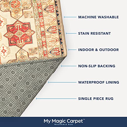 My Magic Carpet Washable Rug - Non-Slip, Stain Resistant, Waterproof, Foldable - 1 Piece Accent Living Room & Bedroom Area Rug - Pet & Kid Friendly (Ottoman Natural, 3X5 ft)