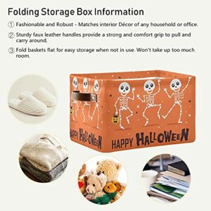 xigua Funny Halloween Skeleton Foldable Storage Basket for Shelves, Collapsible Waterproof Sturdy Fabric Storage Bin with Handles, Canvas Storage Cube for Organizing Shelf Nursery Home Closet 2PCS