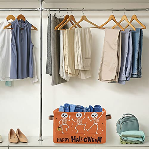 xigua Funny Halloween Skeleton Foldable Storage Basket for Shelves, Collapsible Waterproof Sturdy Fabric Storage Bin with Handles, Canvas Storage Cube for Organizing Shelf Nursery Home Closet 2PCS