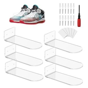 yegvea 6 pack transparent wall floating display racks, used to place all kinds of footwear or light and small items. suitable for places such as shops, collections and exhibitions