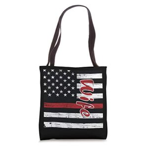 wife usa flag black thin red line firefighter fireman tote bag