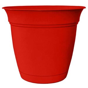 the hc companies 8 inch eclipse round planter with saucer – indoor outdoor plant pot for flowers, vegetables, and herbs, strawberry red