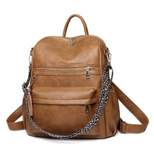 backpack purse for women with wide leopard shoulder strap convertible women fashion daypack, brown
