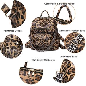 Backpack Purse for Women with Wide Leopard Shoulder Strap Convertible Women Fashion Daypack, Brown