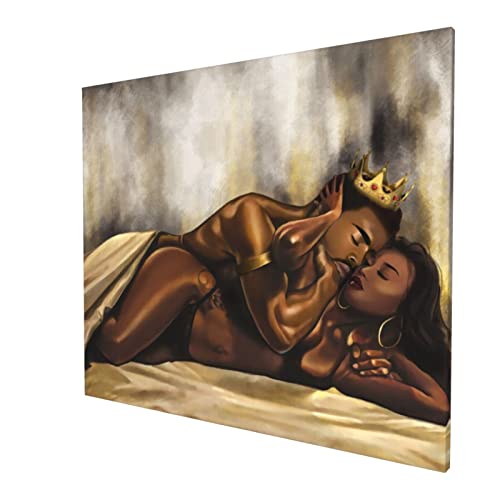 LMSM Afro American Wall Art King And Queen Crown Couples Canvas Prints Wall Art Paintings Abstract Modern Wall Art For Bedroom Bathroom Living Room 20"X24"