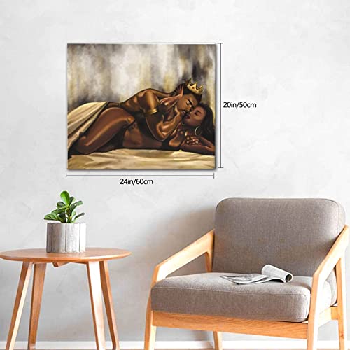 LMSM Afro American Wall Art King And Queen Crown Couples Canvas Prints Wall Art Paintings Abstract Modern Wall Art For Bedroom Bathroom Living Room 20"X24"