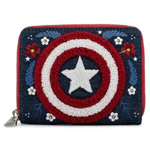 loungefly x marvel captain america 80th anniversary floral shield zip-around wallet