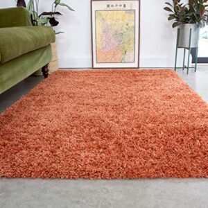 terracotta thick shaggy rug orange plush affordable super soft fluffy shag rugs living room area bedroom 5’3″ x 7’6″