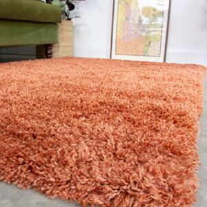 Terracotta Thick Shaggy Rug Orange Plush Affordable Super Soft Fluffy Shag Rugs Living Room Area Bedroom 5'3" x 7'6"