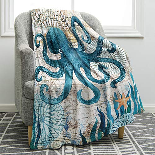 Jekeno Octopus Blanket Ocean Animal Comfort Warmth Print Throw Blanket for Couch Bed Chair Office Sofa 50"x60"