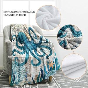 Jekeno Octopus Blanket Ocean Animal Comfort Warmth Print Throw Blanket for Couch Bed Chair Office Sofa 50"x60"