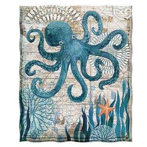 Jekeno Octopus Blanket Ocean Animal Comfort Warmth Print Throw Blanket for Couch Bed Chair Office Sofa 50"x60"