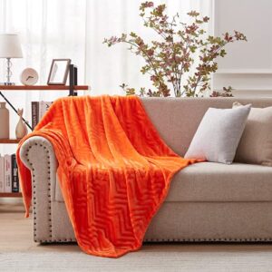 softhug Throw Blanket Super Soft Fleece Blanket Luxury Microfiber Cozy Breathable Flannel Blankets for Couch,Bed,Car,Living Room Orange 60'' x 80''