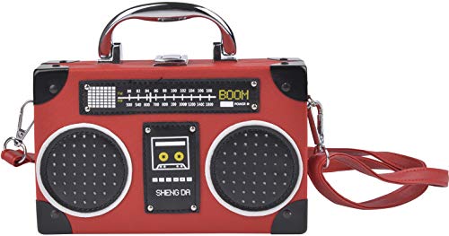 QZUnique Tape Shaped Shoulder Bag Radio Recorder PU Crossbody Bag Women's Retro Evening Bag Handbag Clutch Purse