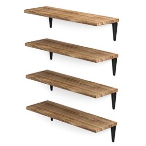 wallniture arras floating shelves for wall storage, wood wall shelves for kitchen organization and storage, wall shelf set of 4, 17″x6″ burned finish