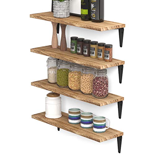 Wallniture Arras Floating Shelves for Wall Storage, Wood Wall Shelves for Kitchen Organization and Storage, Wall Shelf Set of 4, 17"x6" Burned Finish