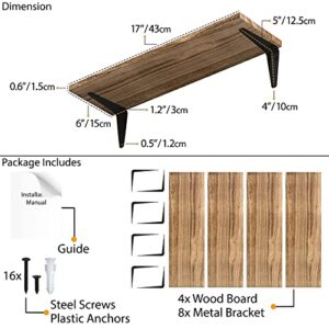 Wallniture Arras Floating Shelves for Wall Storage, Wood Wall Shelves for Kitchen Organization and Storage, Wall Shelf Set of 4, 17"x6" Burned Finish