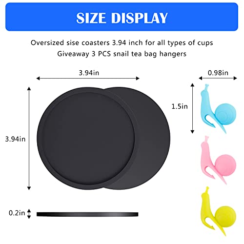 Silicone Coasters, Coasters for Drinks 6 Set Non-Slip Cup Coasters, Heat Resistant Cup Mate, Soft Coaster for Tabletope Protection, Furniture from Damage (Black)