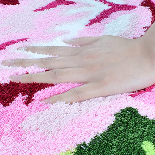 Rose Shaped Rug Bathroom Rug Soft Shaggy Microfiber Rose Bath Mat Water Absorbent Plush Fuzzy Bath Carpet U-Shaped Toilet Mat Machine Washable Non Slip Bath Rug, Pink