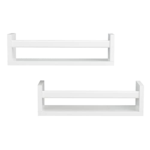 AHDECOR Nursery Room Bookshelf Wall Mount White Floating Shelves, Display Wall Shelf for Kids Room, Kitchen Spice Rack, Bathroom Decor, Book Shelves Organizer or Baby Nursery, Set of 2, 15 inch