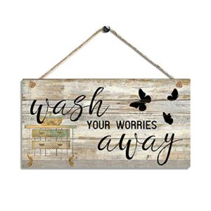 bathroom picture wall decor printed wood plaque sign – wash your worries away – bathroom decor wall arts size 11.5″ x 6″