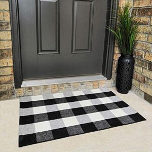 buffalo plaid rug 24 x 36 inch for layered hello door mats washable black and white checked indoor or outdoor rugs carpet for front door entryway