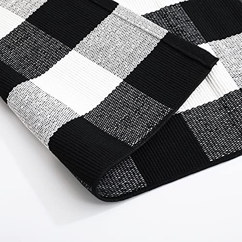 Buffalo Plaid Rug 24 x 36 Inch for Layered Hello Door Mats Washable Black and White Checked Indoor or Outdoor Rugs Carpet for Front Door Entryway