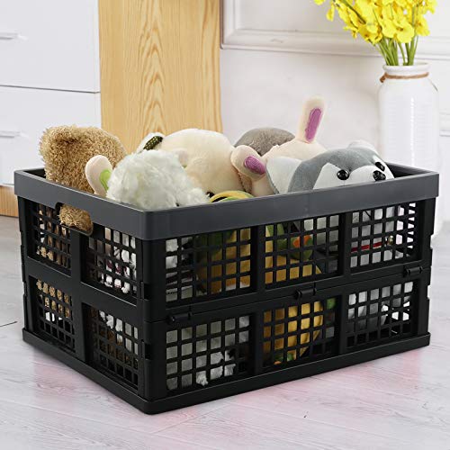 Sosody 34 L Plastic Storage Milk Crates, Large Collapsible Storage Basket, 2 Packs