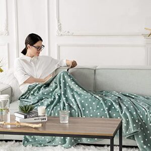 Kingole Flannel Fleece Microfiber Throw Blanket, Luxury Celadon Queen Size Dot Pattern Lightweight Cozy Couch Bed Super Soft and Warm Plush Solid Color 350GSM (90 x 90 inches)