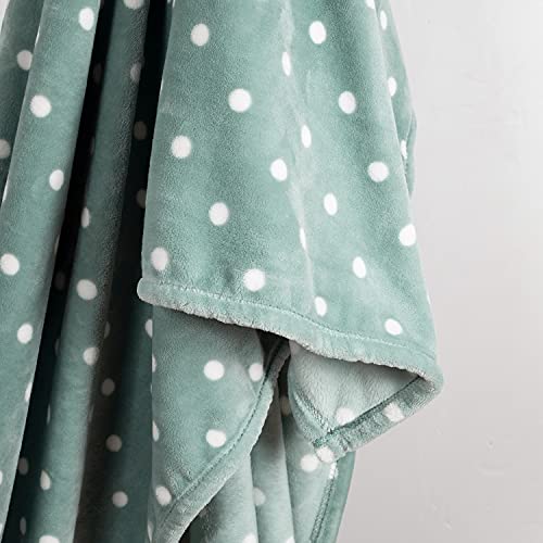 Kingole Flannel Fleece Microfiber Throw Blanket, Luxury Celadon Queen Size Dot Pattern Lightweight Cozy Couch Bed Super Soft and Warm Plush Solid Color 350GSM (90 x 90 inches)