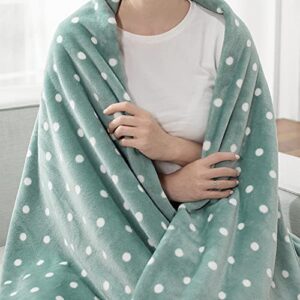 Kingole Flannel Fleece Microfiber Throw Blanket, Luxury Celadon Queen Size Dot Pattern Lightweight Cozy Couch Bed Super Soft and Warm Plush Solid Color 350GSM (90 x 90 inches)