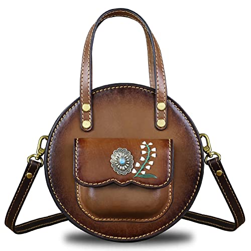 Genuine Leather Satchel Purse for Women Top Handle Bags Handmade Vintage Crossbody Shoulder Handbags Purse (Coffee)