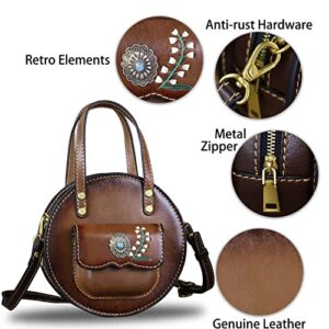 Genuine Leather Satchel Purse for Women Top Handle Bags Handmade Vintage Crossbody Shoulder Handbags Purse (Coffee)