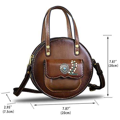 Genuine Leather Satchel Purse for Women Top Handle Bags Handmade Vintage Crossbody Shoulder Handbags Purse (Coffee)