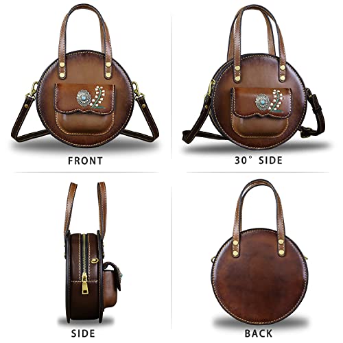 Genuine Leather Satchel Purse for Women Top Handle Bags Handmade Vintage Crossbody Shoulder Handbags Purse (Coffee)