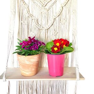 GregCo Handmade Macrame Wall Hanging Shelf - Decorative Floating Bohemian Shelf for Plants, Books and Vases - Woven and Handmade Display Shelving Unit for Homes or Office