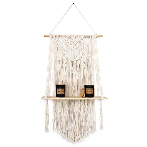 GregCo Handmade Macrame Wall Hanging Shelf - Decorative Floating Bohemian Shelf for Plants, Books and Vases - Woven and Handmade Display Shelving Unit for Homes or Office