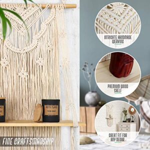 GregCo Handmade Macrame Wall Hanging Shelf - Decorative Floating Bohemian Shelf for Plants, Books and Vases - Woven and Handmade Display Shelving Unit for Homes or Office