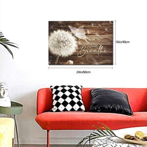 HANKCLES Rustic Wall Art Just Breathe Dandelion pictures wall decor White Flower Floral wall decor Painting Canvas Wall Art- Just Breath For Bathroom pictures wall Decor Bedroom Living Room Framed Ready To Hang 16x24 Inch