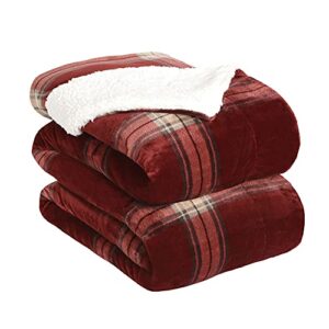 life comfort plush polyester blanket 90”x90” super soft all season premium luxury ultimate sherpa throw for bed or couch, red plaid