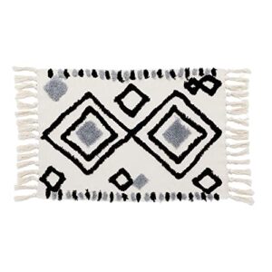 snugtown geometric boho tufted area rug, diamond pattern farmhouse floor mat with tassel for kitchen laundry doorway bedroom, black ivory, 2′ x 3′