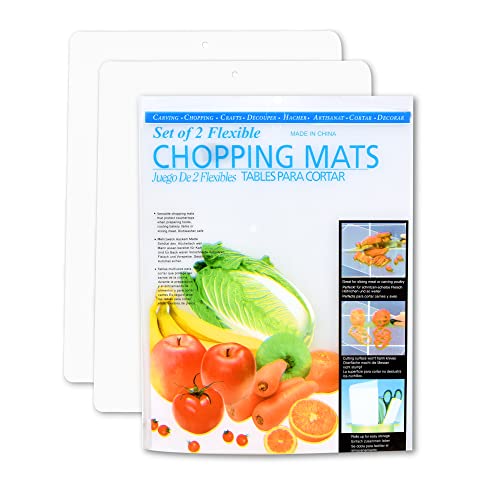 Kitchen Cutting Board | Flexible Chopping Mats | Food Safety | Hanging Hole for Easy Drying | Double Sided Non-Porous Antibacterial and Non-Slip Textured Sides | 12x15” Size | Set of 2