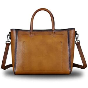 genuine leather top handle handbag for women retro satchel vintage cowhide handmade crossbody handbags purse hobo bag (brown)