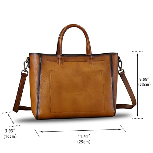 Genuine Leather Top Handle Handbag for Women Retro Satchel Vintage Cowhide Handmade Crossbody Handbags Purse Hobo Bag (Brown)