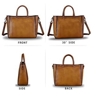Genuine Leather Top Handle Handbag for Women Retro Satchel Vintage Cowhide Handmade Crossbody Handbags Purse Hobo Bag (Brown)