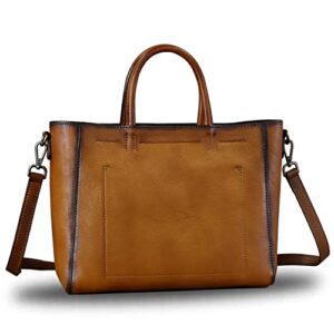 Genuine Leather Top Handle Handbag for Women Retro Satchel Vintage Cowhide Handmade Crossbody Handbags Purse Hobo Bag (Brown)