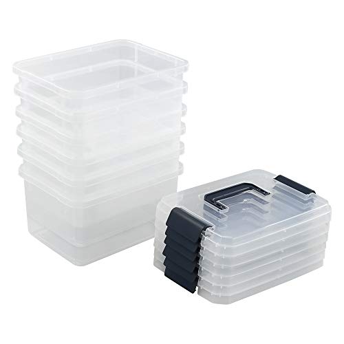 Nesmilers 4.5 L Plastic Latch Storage Boxes with Lids, 6-Pack Plastic Boxes