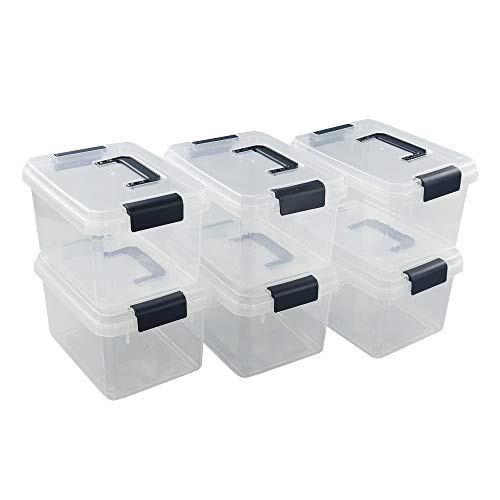 Nesmilers 4.5 L Plastic Latch Storage Boxes with Lids, 6-Pack Plastic Boxes