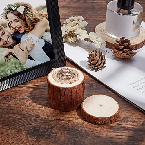 PH PandaHall Ring Box, Wooden Ring Dish Storage Box Wedding Ceremony Wood Ring Bearer Box Rustic Ring Stand Jewelry Holder Storage Case for Decoration Anniversary Engagement Wedding Gift 2 x 2 Inch